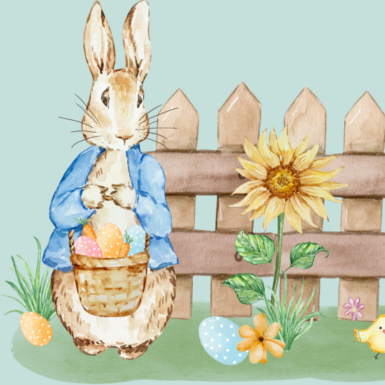 Peter Kanin foran et hegn med solsikker